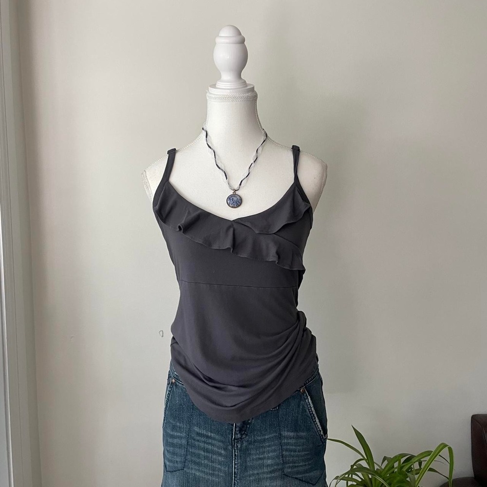 y2k mexx grey ruffle cami womens sz m minimalist basics